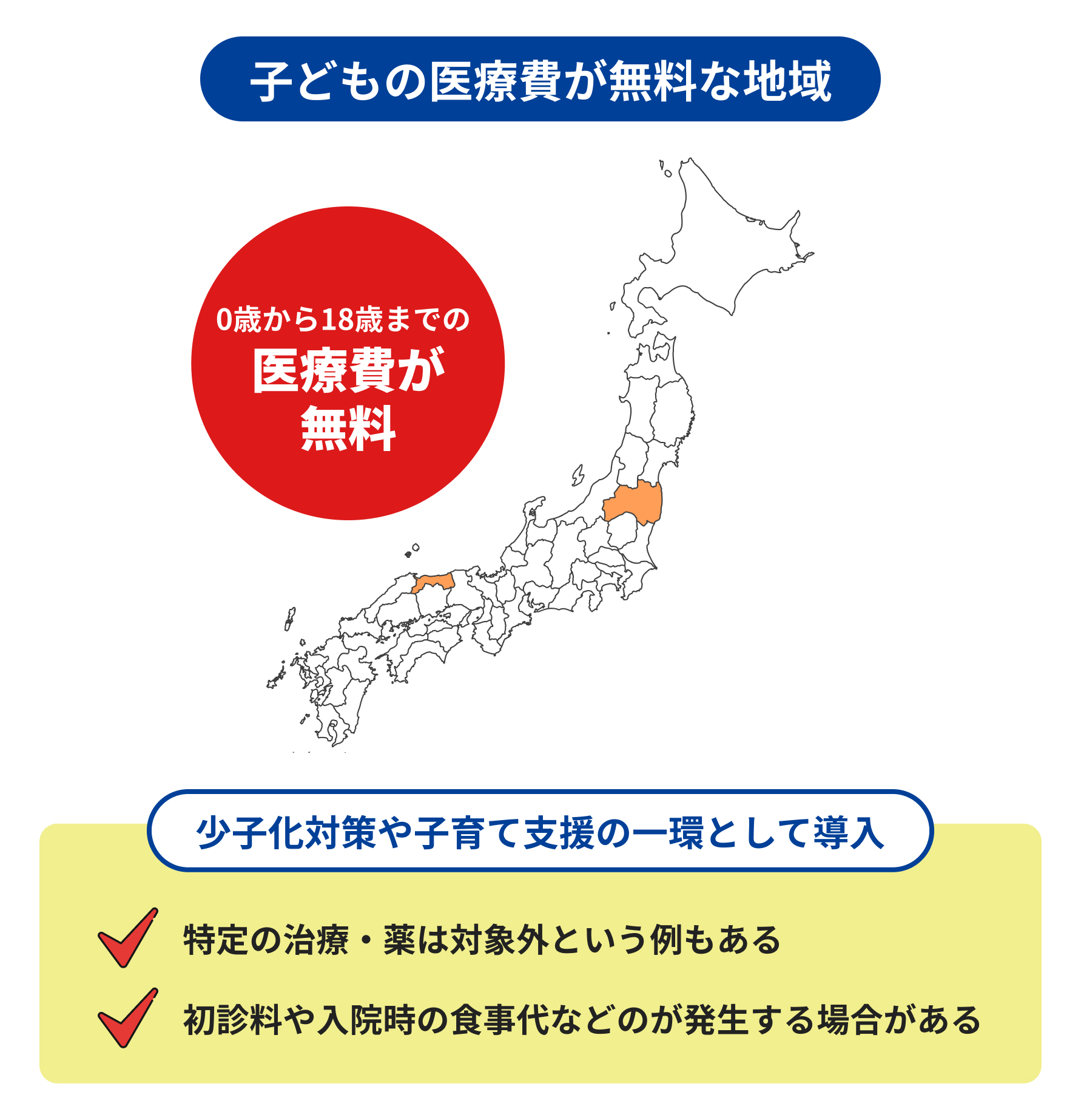 子どもの医療費が無料な地域の説明
