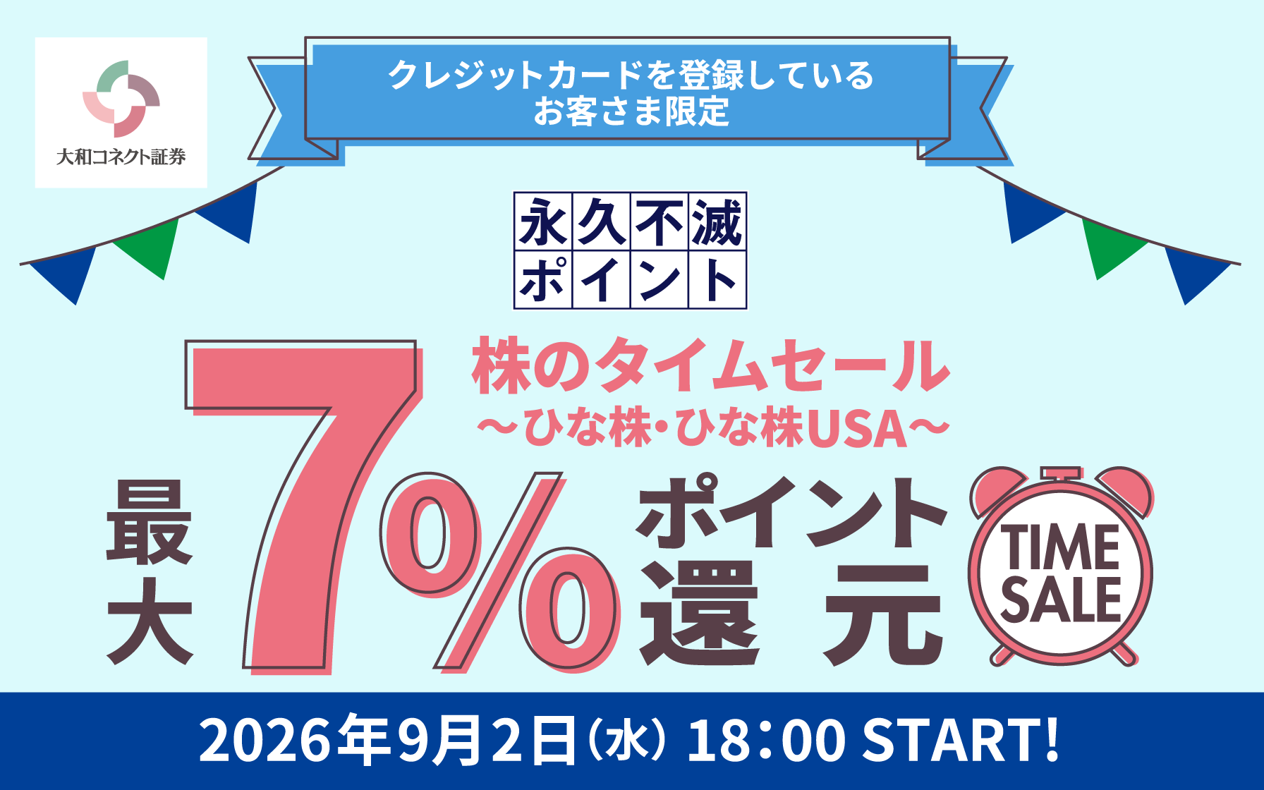 【大和コネクト証券】7%ポイント還元タイムセール