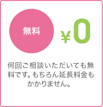 無料 - 何回ご相談いただいても無料です。もちろん延長料金もかかりません。