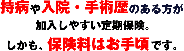 持病や入院・手術歴のある方が加入しやすい定期保険。しかも、保険料はお手頃です。
