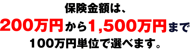 保険金額は、200万円から1,500万円まで100万円単位で選べます。