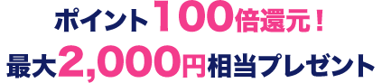 ポイント100倍還元！最大2,000円相当プレゼント