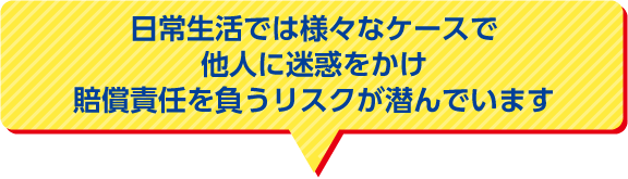 日常生活では様々なケースで他人に迷惑をかけ賠償責任を負うリスクが潜んでいます