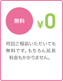 無料 - 何回ご相談いただいても無料です。もちろん延長料金もかかりません。